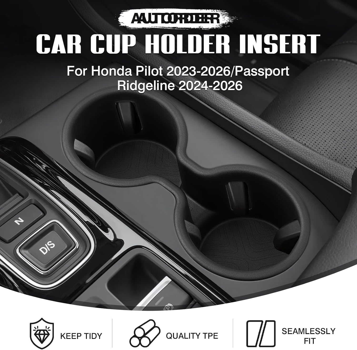 Autorder Car Cup Holder for Honda Pilot 2023-2025/Passport Ridgeline 2024-2025 2026 Accessories Water Cup Holders TPE Durable Cup Holder Insert for Pilot