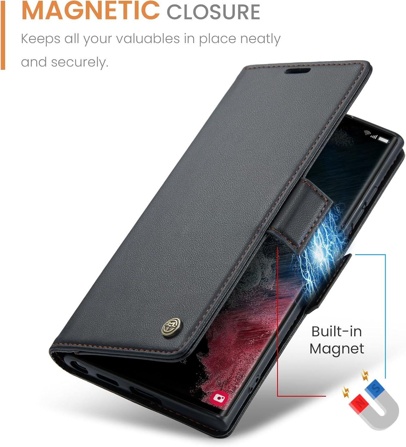 QLTYPRI Wallet Case for Samsung Galaxy S22 Ultra, Premium PU Leather Magnetic Flip Folio Case with RFID Blocking Credit Card Slots Kickstand Shockproof Protective Phone Case Cover - Black - Image 5