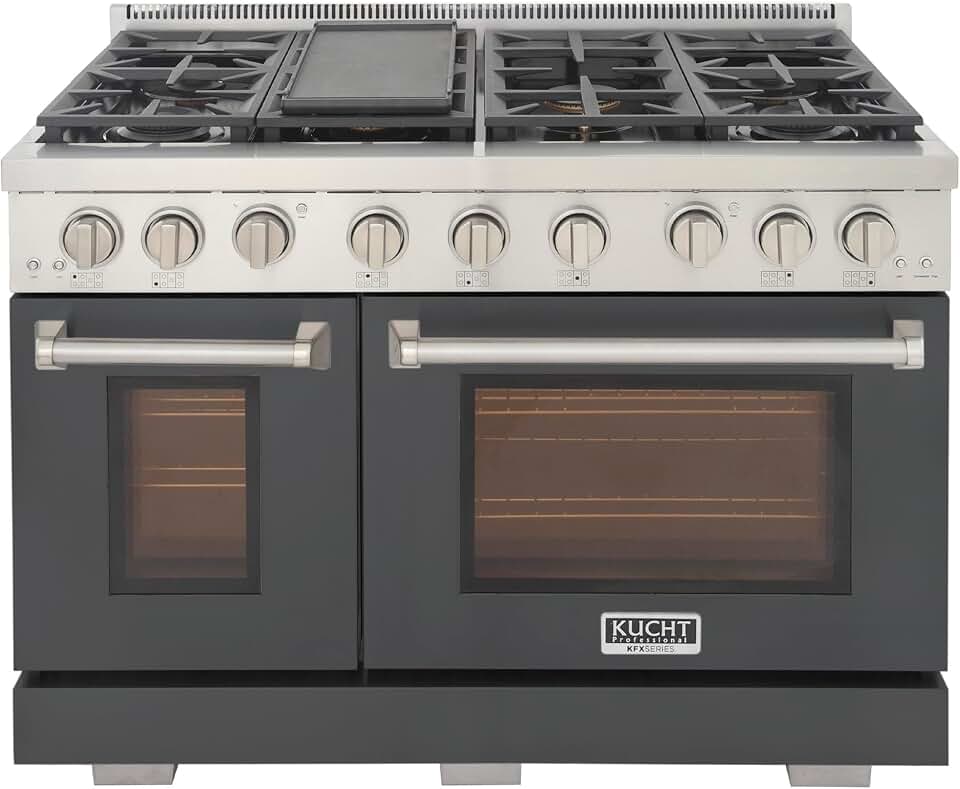 KUCHT Professional 48 in. 6.7 cu. ft. Propane Gas Range Two Ovens - One Convection - in Cement Gray with True Simmer Burners