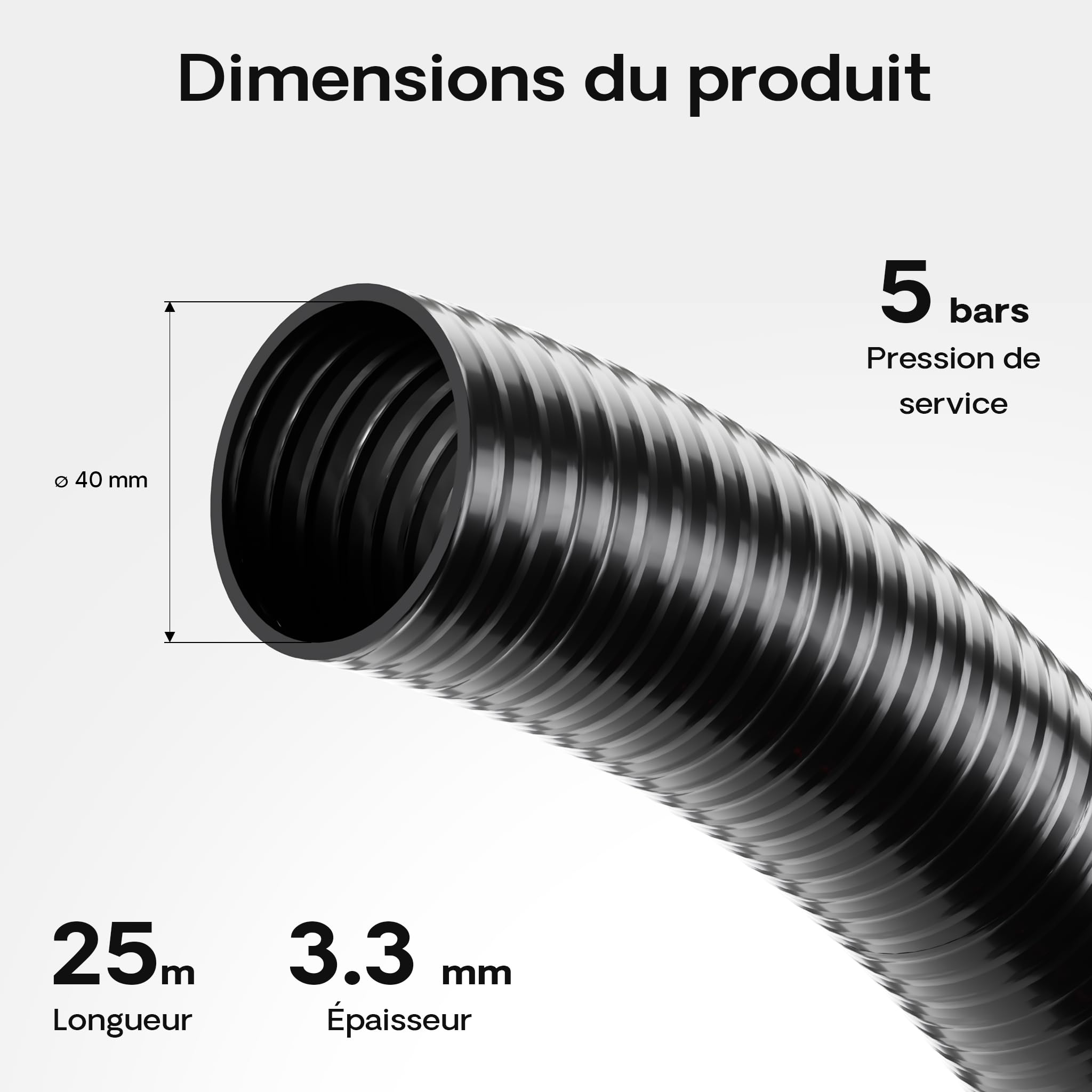 Wiltec Luisiana OM/I 25 m Tuyau de refoulement et d'aspiration Ø 40 mm 470 g/m Tuyau de pompe Tuyau Pompe Étang Tuyau pour étang