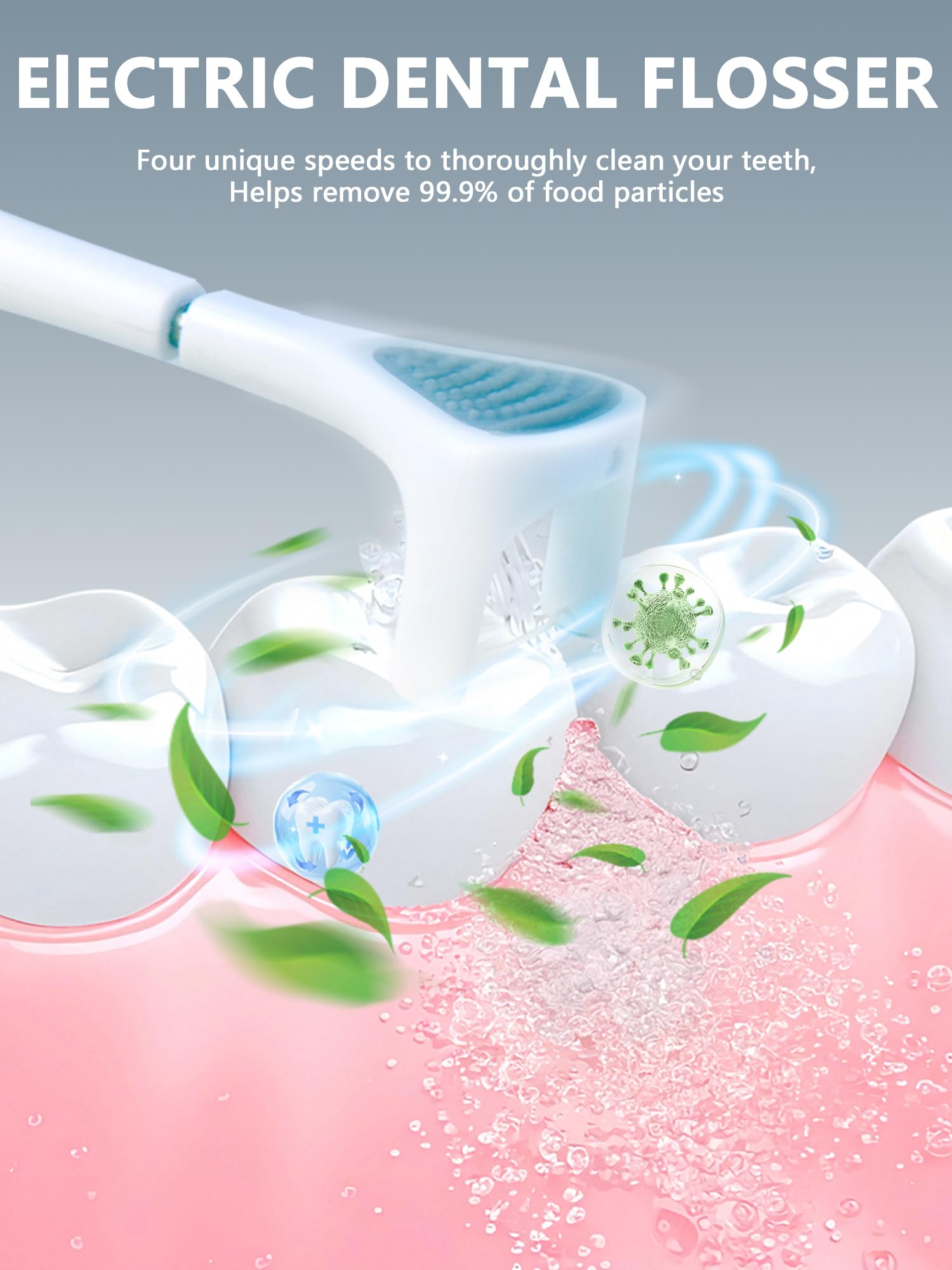 Hilo dental eléctrico para dientes, hilo dental eléctrico con 50 cabezales de repuesto, 4 modos de limpieza, hilo dental fácil de deslizar para un cuidado suave de las encías, hilo dental recargable y