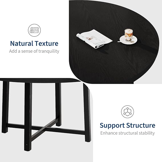Round Dining Table, Industrial Farmhouse Dinner Table for 4 to 6, Wooden Kitchen Table with Sturdy Metal Frame, 47 in Circle Kitchen Table for Dining Room, Kitchen(No Chairs) - Black