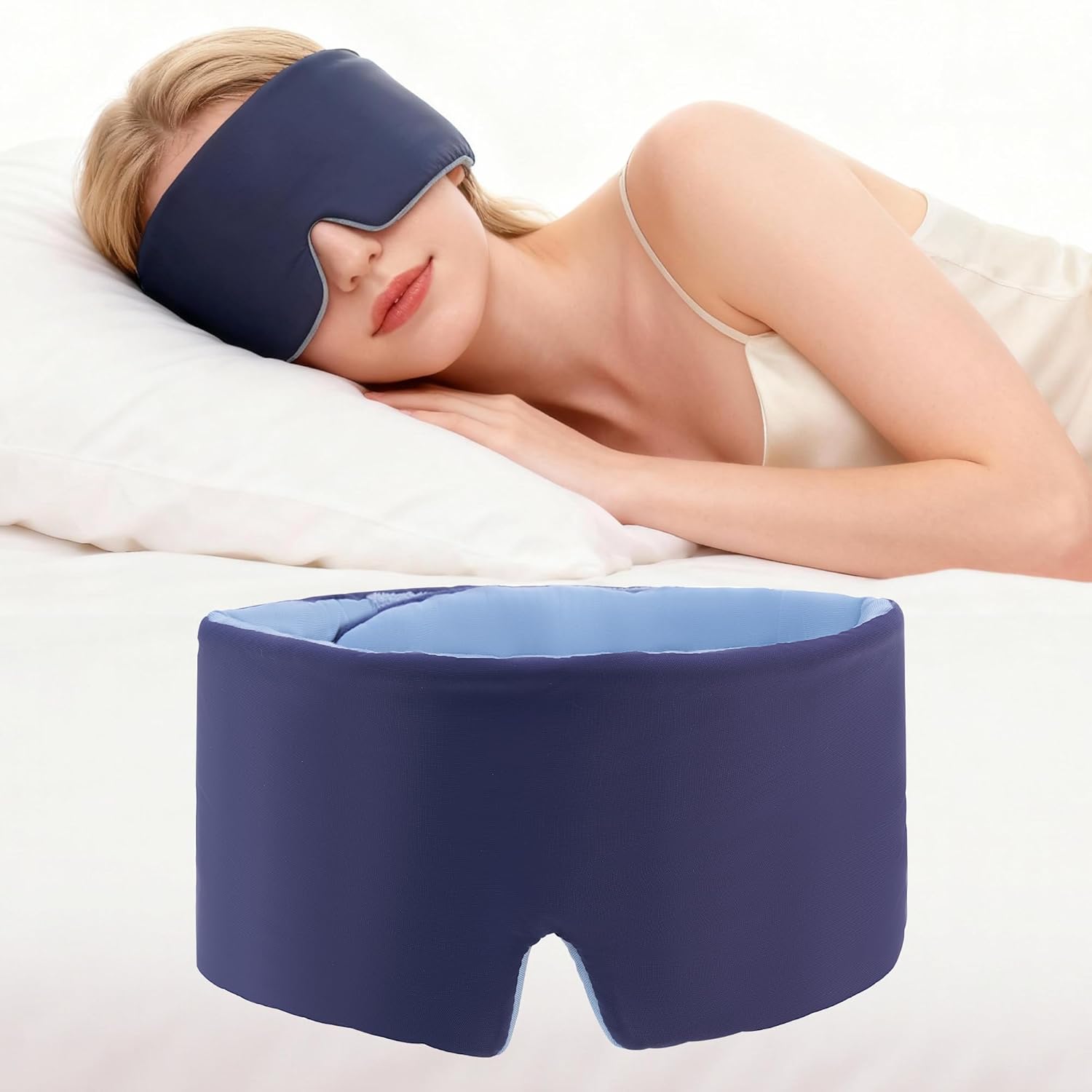 Eye Mask for Sleeping,Ultra Soft Skin Friendly Full Blackout Eye Covers for Women Men,Soundless Velcro, Wider Adjustable Strap for Side Sleeper, Travel, Nap, Yoga (Navy Blue)