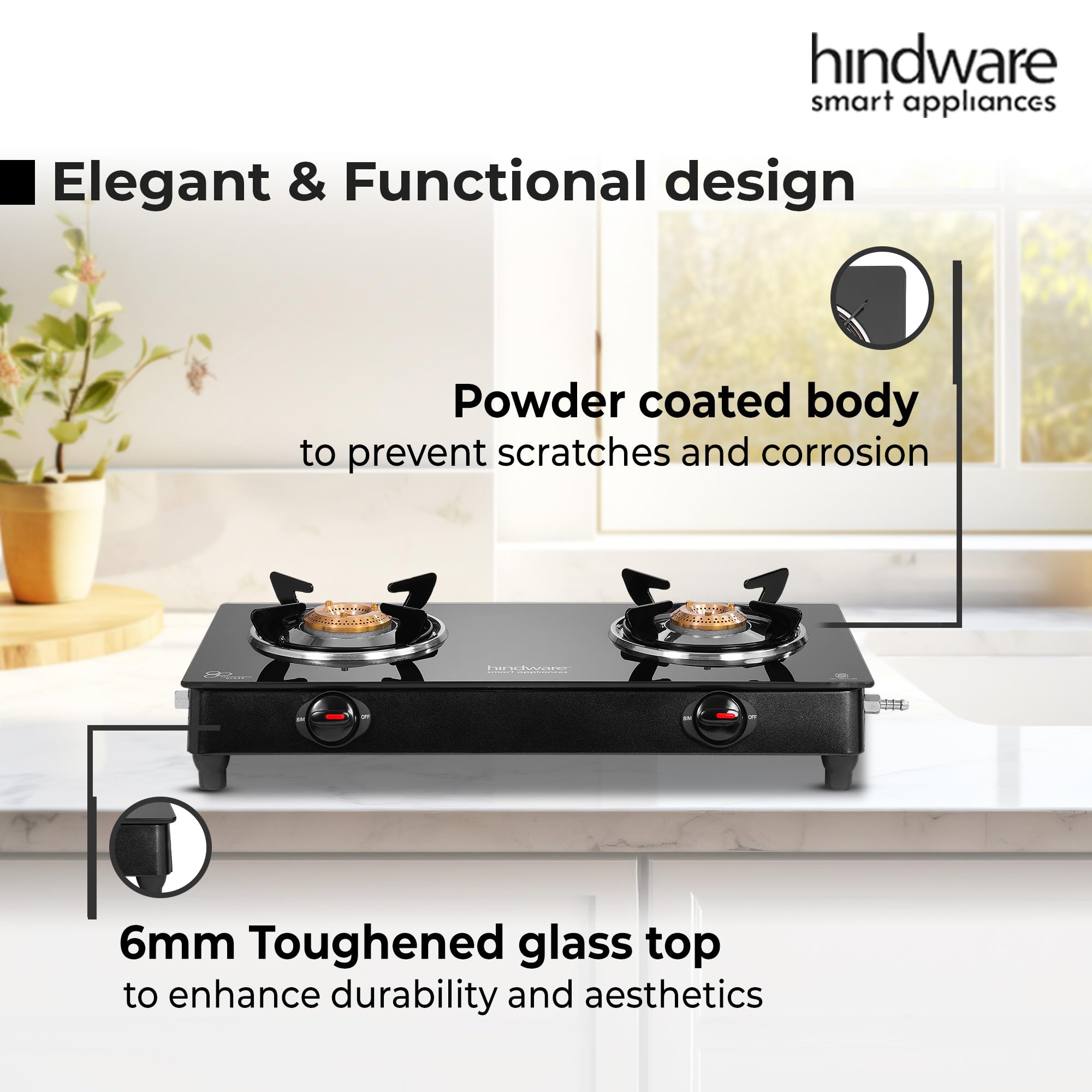Hindware Brio 2B Gas Stove - Black -4