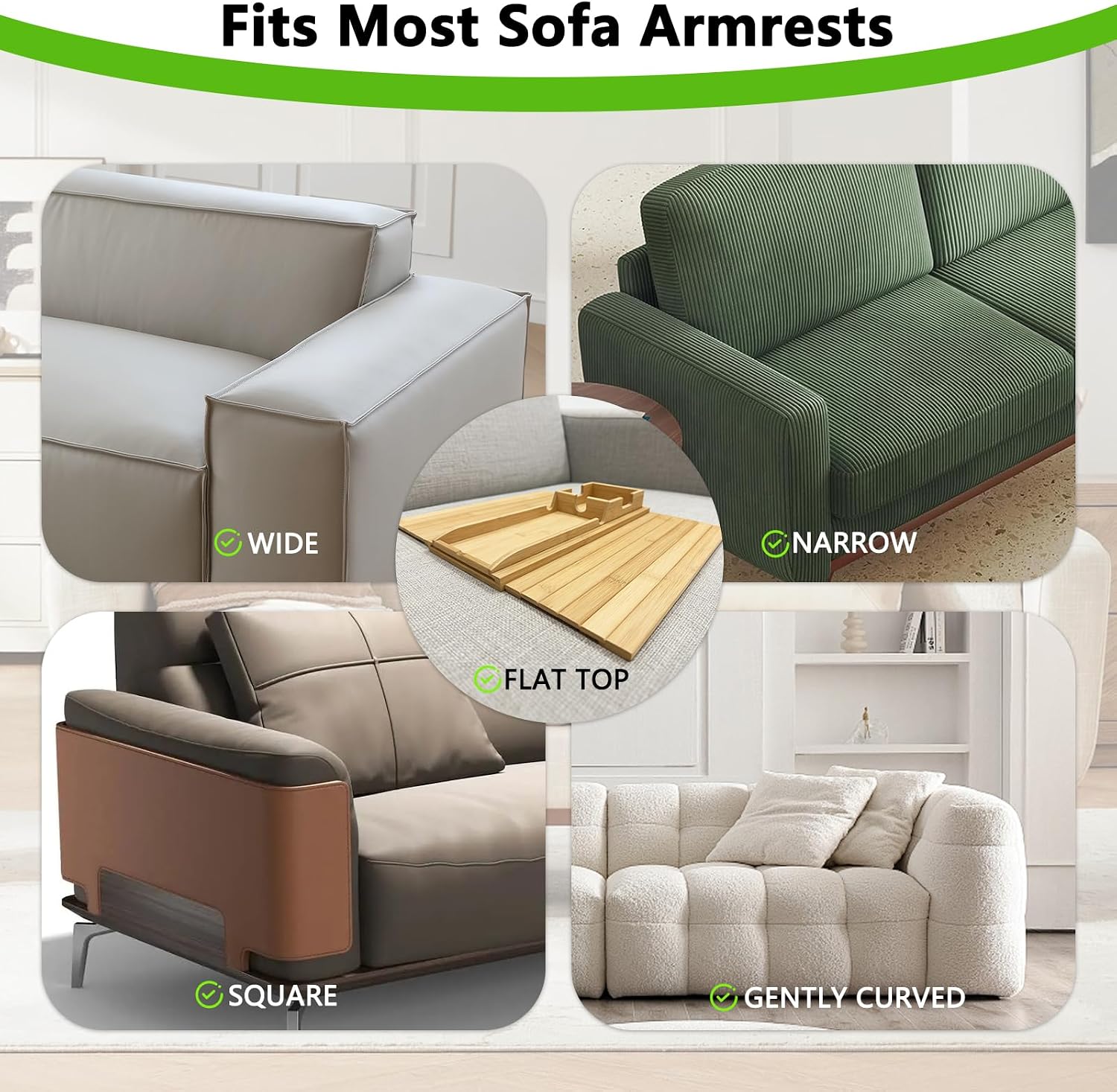 Bamboo Sofa Arm Tray Table with Magnetic Detachable Tray | Cup Holder, Phone Slot & Remote Organizer | Wooden Couch Armrest Table for Drinks, Snacks & Essentials | Space-Saving Side Table Alternative