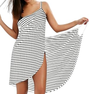 Strandkleider Damen Bikini Badeanzüge Cover Ups Ärmellos Wickelrock Sexy V Ausschnitt Strandponcho Mode Streifen Pareos Lose Stil Strandrock Große