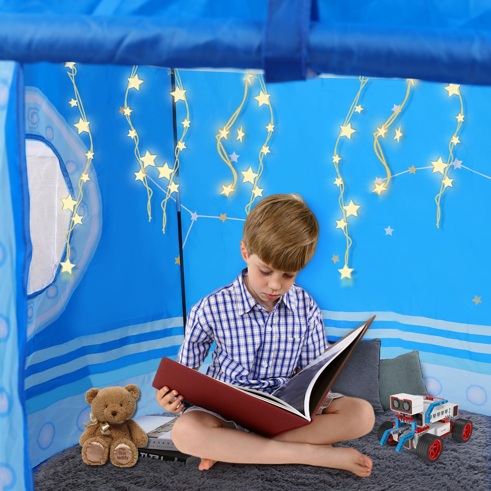 Opret Tienda Campaña Infantil, Carpa Infantil Plegable, Castillo Espacial Plegable, Regalo para Niños con Bolsa de Transporte para Interior y Exterior Adecuado Niños de 1 a 12 Años