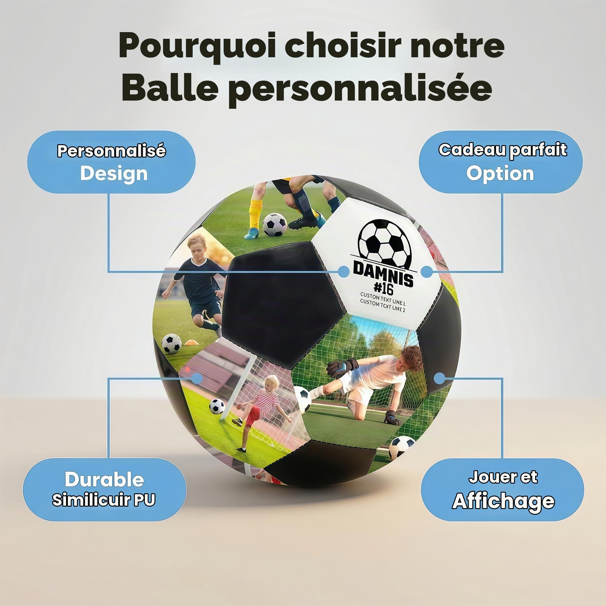 Ballon de Foot Personnalisé, Personnalisable avec Votre Photo, Nom ou Texte, Cadeau Anniversaire Homme & Femme, Cadeau pour Fan de Football, Papa, Remise des Diplômes