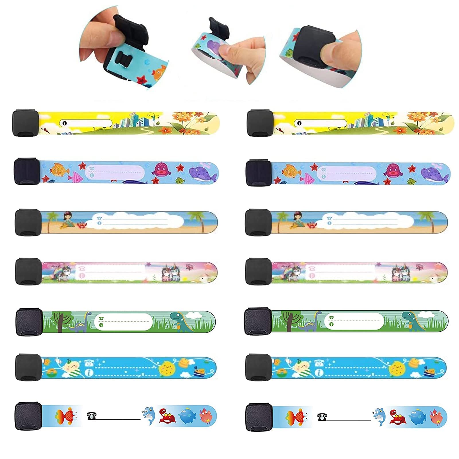 Azonee Safety Wristband Bracelets for Child, Kids Anti Lost Safety ID Wristbands Identification Bracelets Adjustable Waterproof ID Band Emergency Bands for Boys and Girls Outdoor Activity (14 Pcs)