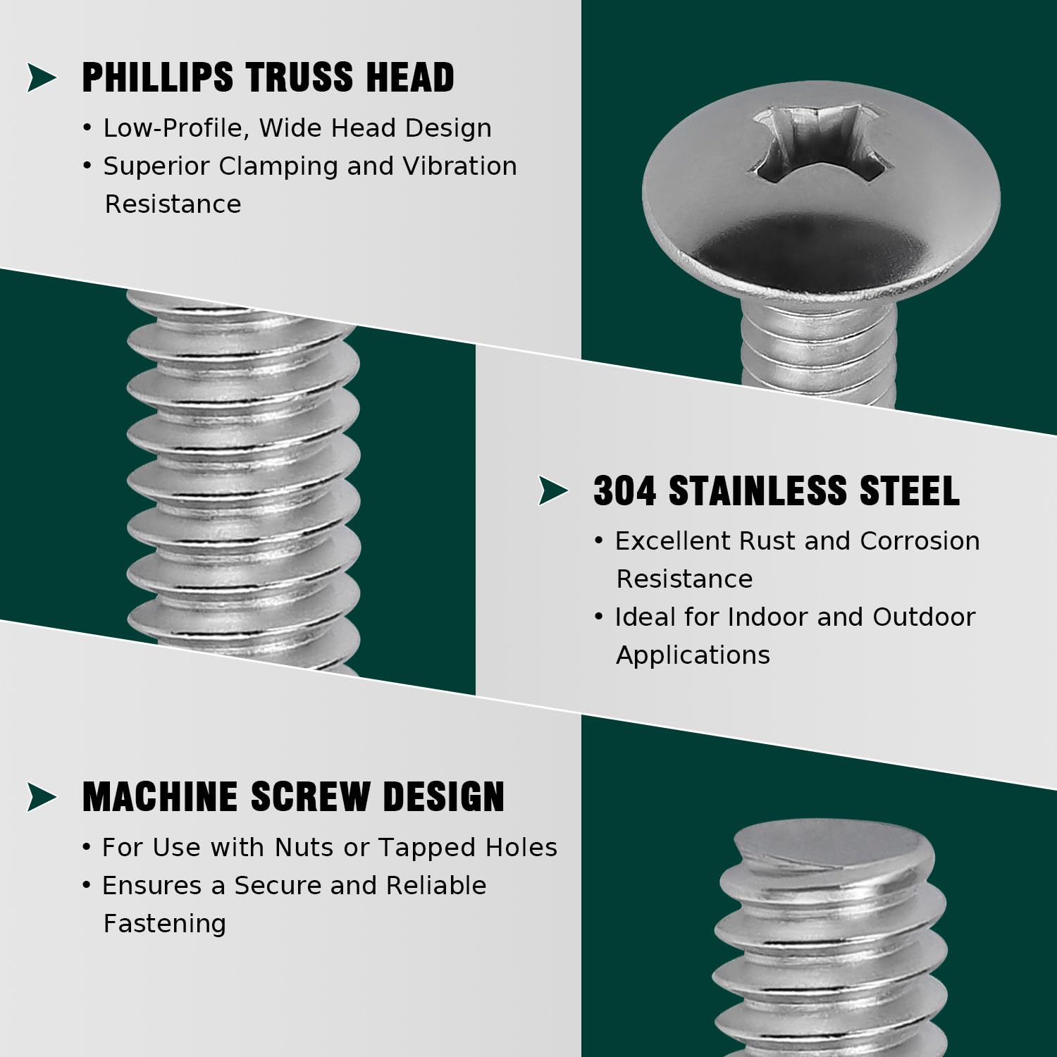10-Pack 5/16-18 X 1-1/4" Truss Head Machine Screws – Phillips Drive, 18-8 Stainless Steel 304, Full Thread, Bright Finish