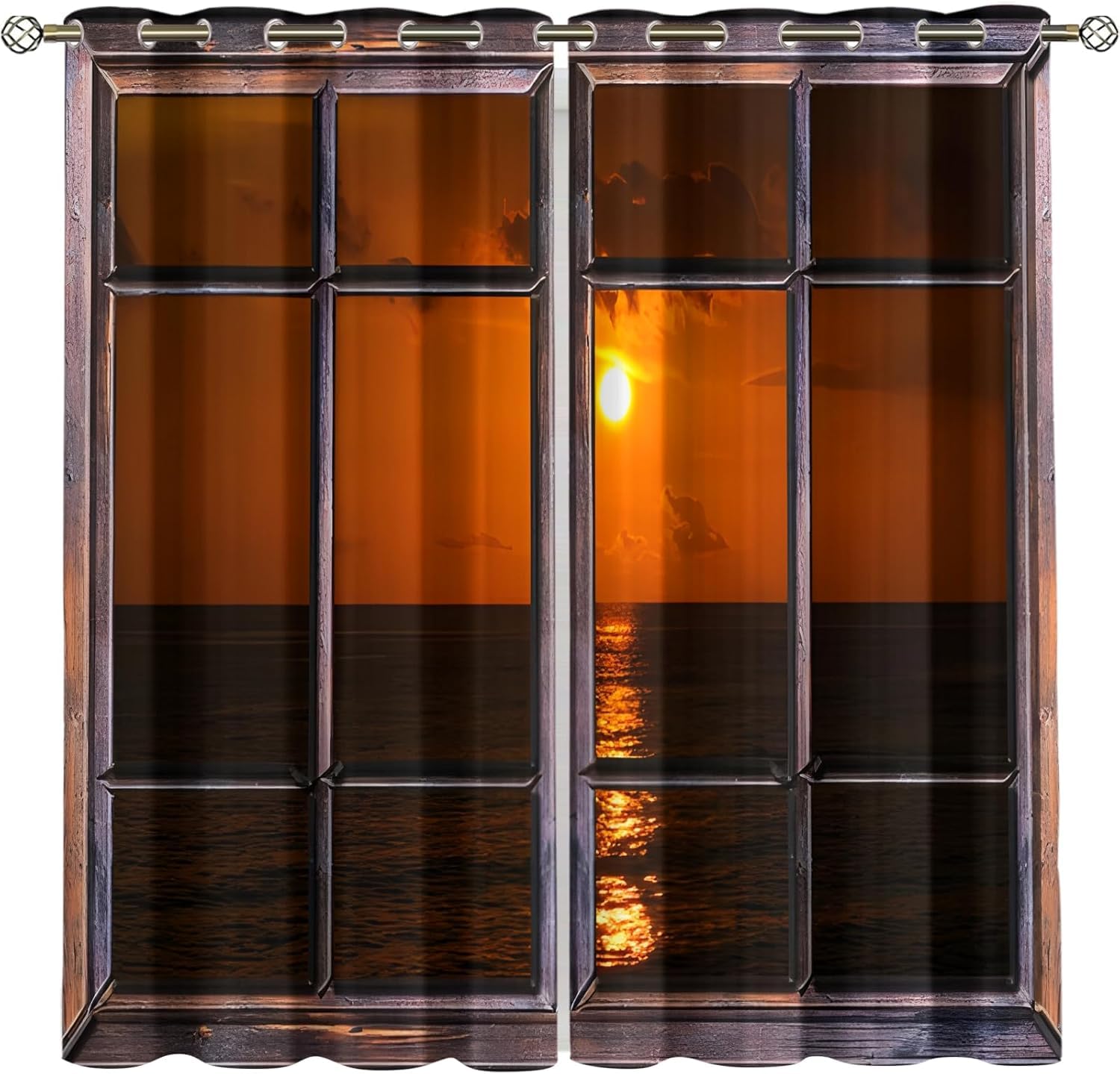 Curtains For Bedroom Beach Sunset Landscape 280X180 Cm (W + H) Dorp For Children'S Room Bedroom Kitchen Living Room Boy Girl Window - 3D Digital Printing Eyelet Ring Curtain Microfibre-993360006