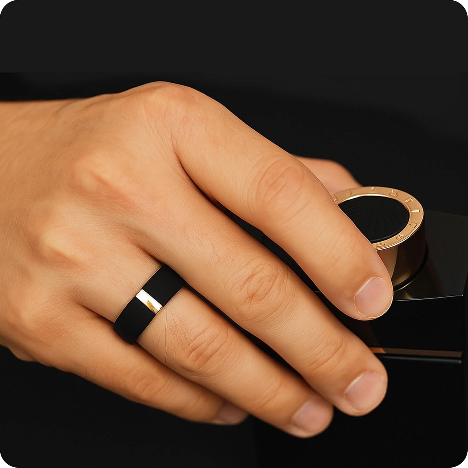 Rinfit Silicone Rings for Him - Classic Rounded Rubber Wedding Bands for Men with Stainless Steel Plate - MetalBar - Image 4