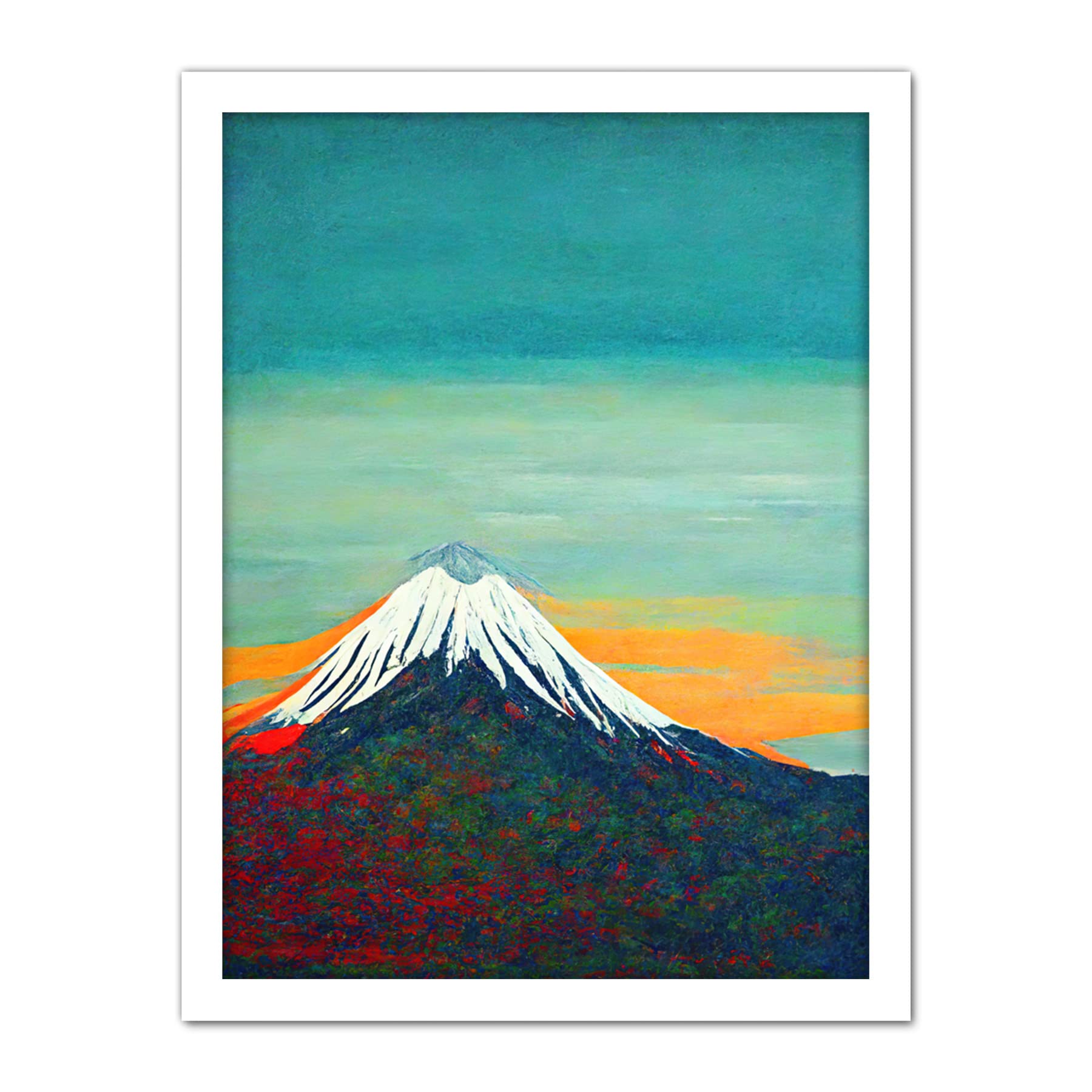 Doppelganger33 LTD Mount Fuji Volcano Peak At Sunrise Artwork Framed Wall Art Print 18X24 Inch