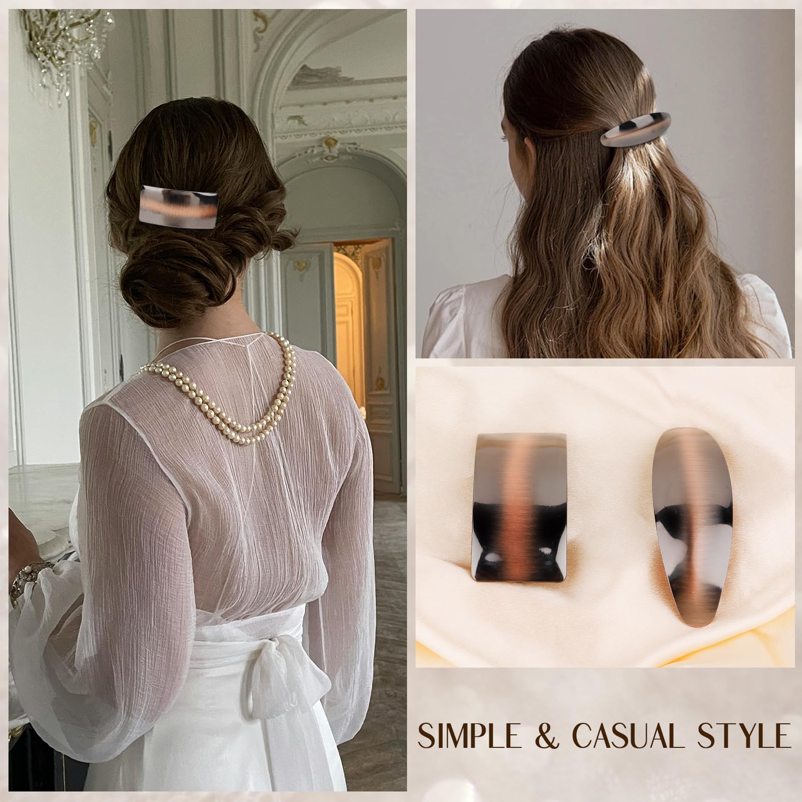 CURASA French Barrette, 2PCS Geometric Hair Barrette Vintage Oval Hair Clip Retro Rectangle Hair Clips for Women Girls Metal Large French Clip Barrette Fashion Hair Accessories for Women