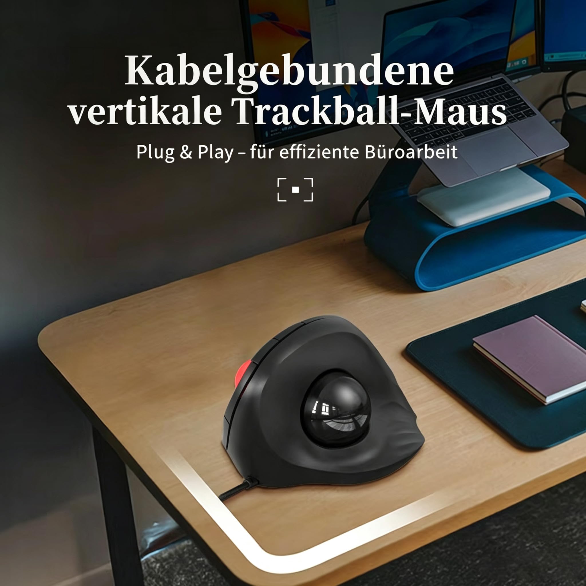 JOMAA Souris trackball filaire - Design ergonomique avec 6 boutons et commutateur CPI (400/800/1200/1600 CPI) - Affichage LED rouge - Taux de requête 250 Hz - Pour PC, ordinateur portable, ordinateur