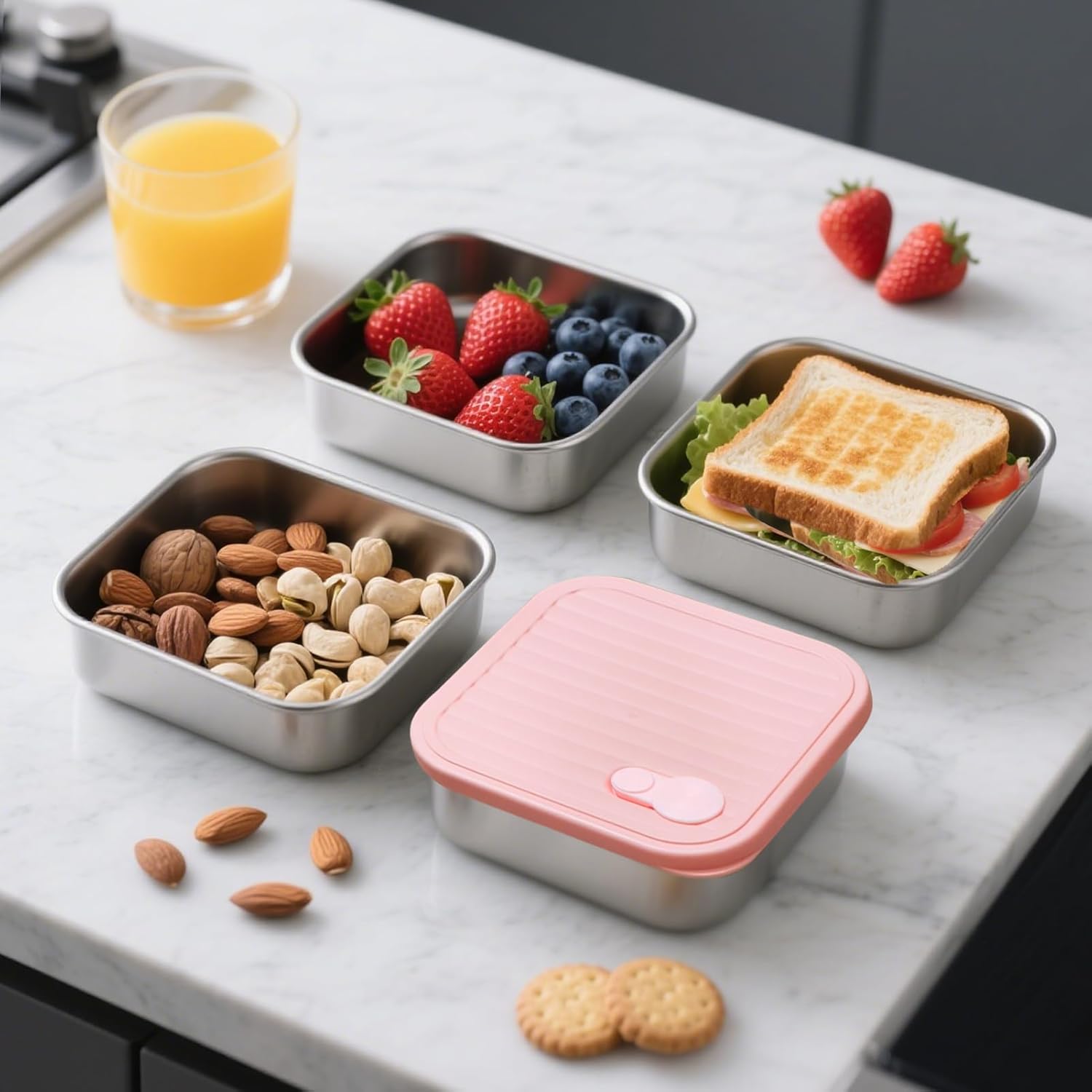 2 Pack Stainless Steel Sandwich Containers - Food Grade Sandwich Box with Lid, Reusable Metal Meal Prep Lunch Boxes, Food Storage Containers for Sandwiches, Snacks, Fruits - Image 5