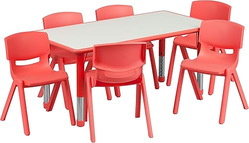 Miniatura 4 de Conjunto Flash Furniture de mesa resctangular y 6 sillas apilables, de plástico, con 6 sillas apilables para escuela, Acero, Verde