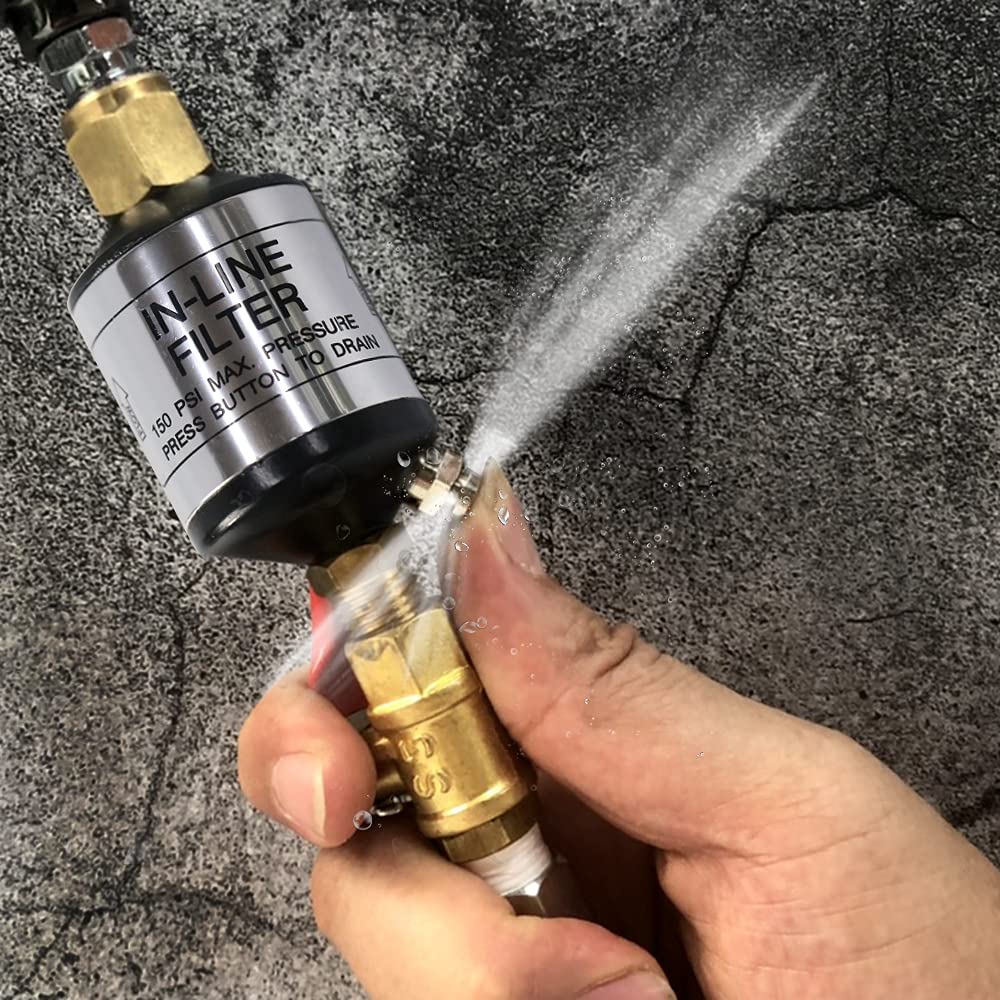 Le Lematec Air Compressor Filter, Inline Water and Moisture Separator with Drain Valve. 150 PSI