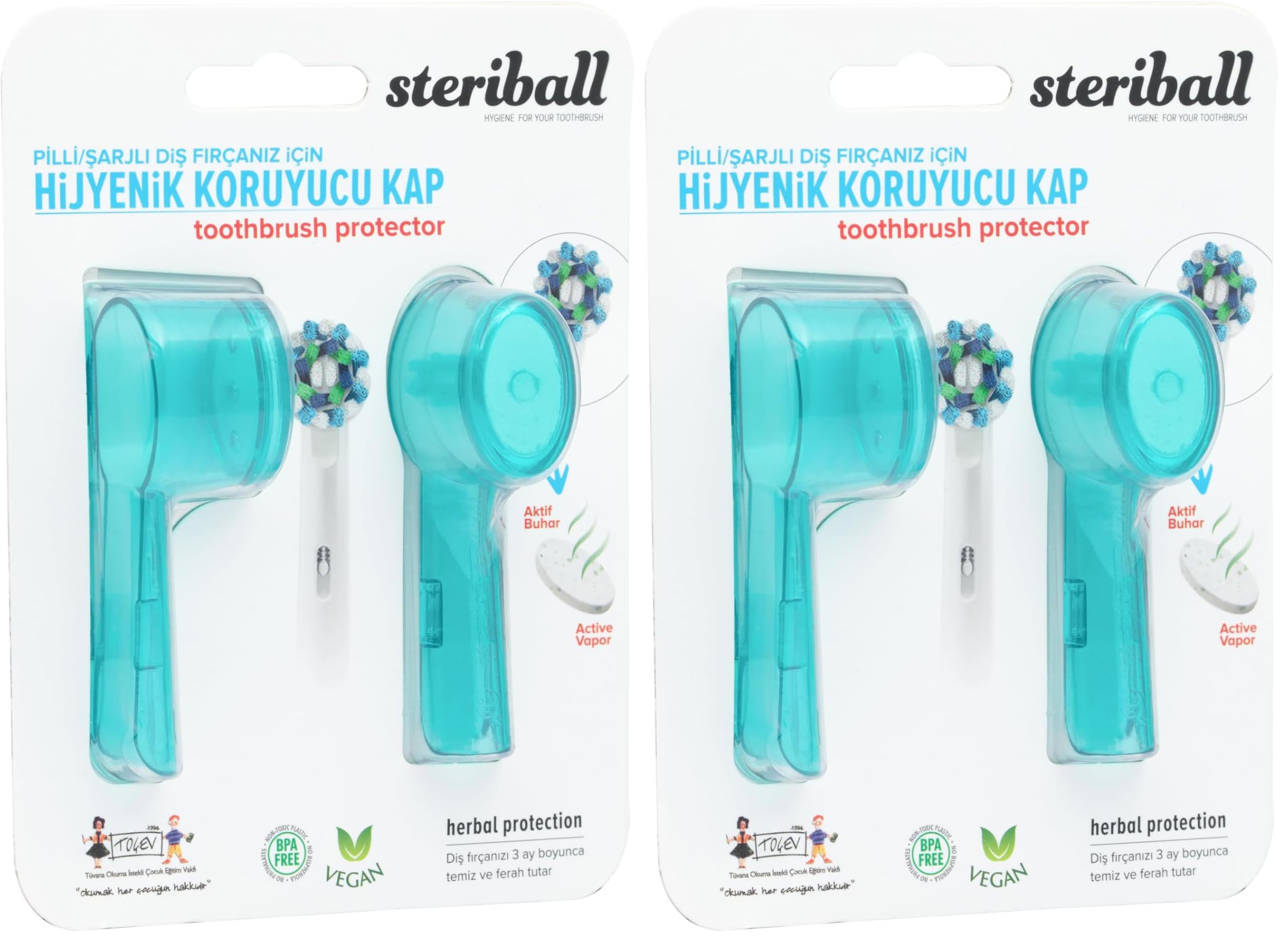 STERIBALL ŞARJLI VE PİLLİ DİŞ FIRÇALARI İÇİN HİJYENİK DİŞ FIRÇASI KORUMA KABI-2'Lİ TURKUAZ X 2 (2 paketi)