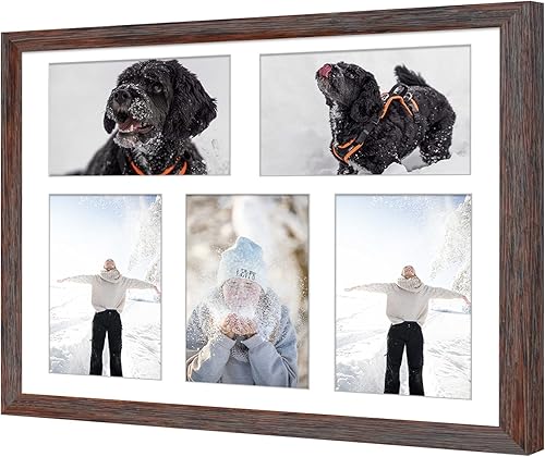 Miniatura 8 de Golden State Art, Marco de madera marrón envejecido de 11 x 14 pulgadas con paspartú blanco  Muestra cinco fotos de 4 x 6  Vidrio templado  Montaje