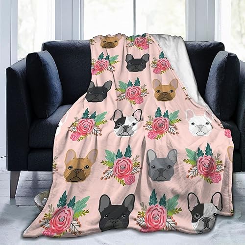 HAZIMCS Manta de franela de felpa de forro polar, diseño floral de bulldog francés, lindo regalo para mascotas, manta de aire acondicionado lavable HAZIMCS Manta de franela de felpa de forro polar, diseño floral de bulldog francés, lindo regalo para mascotas, manta de aire acondicionado lavable