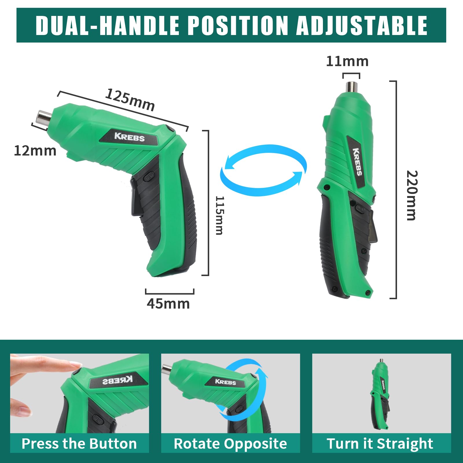 KREBS Destornillador eléctrico de 3,6 V recargable 3N.M Torque de 0,6 cm