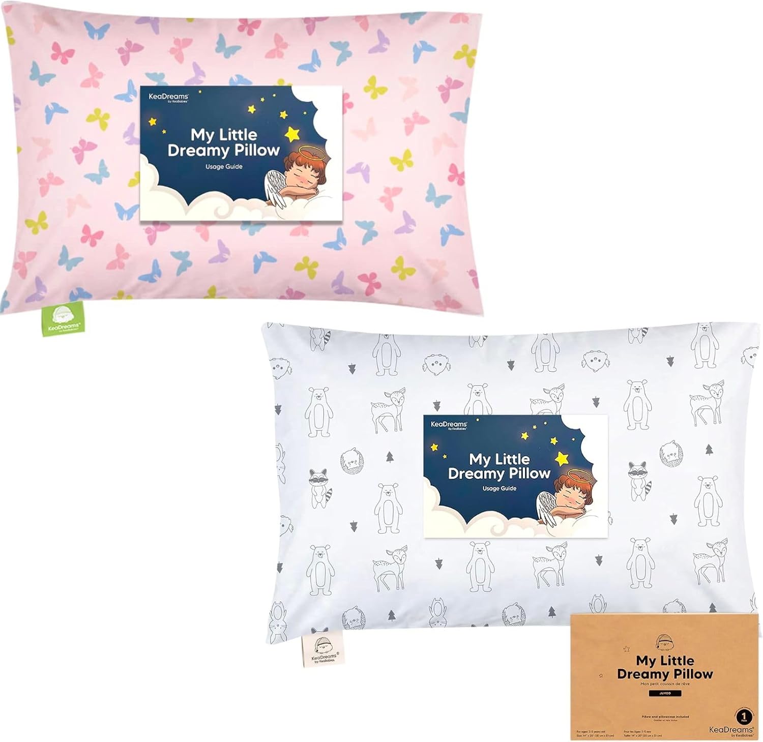 KeaBabies Toddler Pillow with Pillowcase and Toddler Pillow with Pillowcase, Jumbo 14X20 - Soft Cotton Kids Bedding Set for Sleeping - Large Traveling Cushion for Kids
