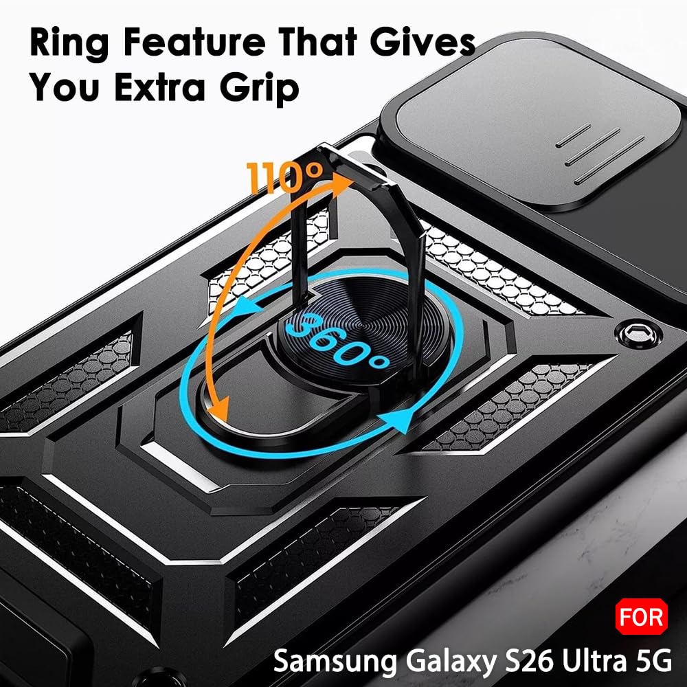 TheGiftKart Back Cover Case for Samsung S26 Ultra 5G | Armor Bumper Case with Sliding Camera Cover, Kickstand & Ring Holder | 360 Degree Protection Back Cover for Samsung S26 Ultra (PC & TPU, Black) — Amazon image 8