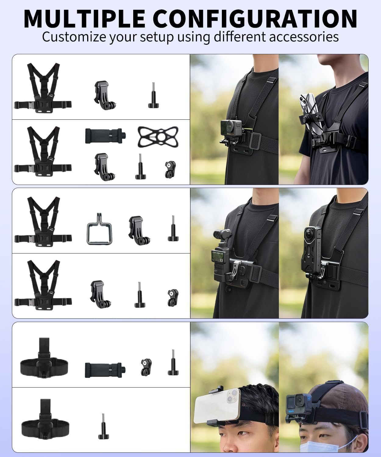 Soporte Movil Pecho para Phone, Cámara de Montaje de Montaje en el Pecho para Paseos al aire Libre y Transmisiones en vivo