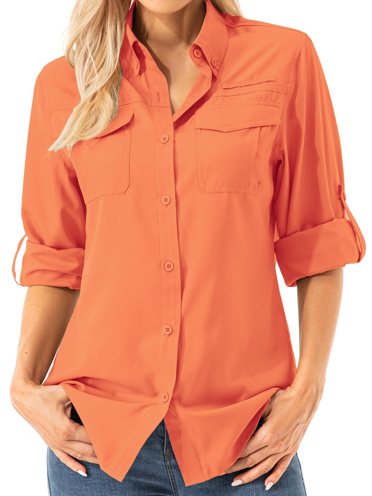 Asfixiado Damen Hemdbluse UV Shirt UPF 50+ Safari Kleidung Wanderbluse Damen Outdoor Cooling Quick Dry Sonnenschutz Langarm Luftiges Hemd