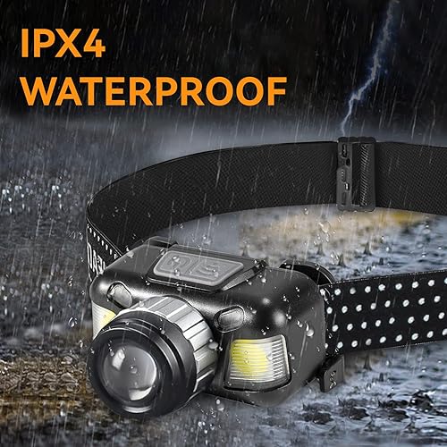 Miniatura 7 de Laufary Linterna frontal recargable, zoom giratorio de 20 marchas, linterna frontal LED súper brillante recargable, interruptor de sensor, 4 modos,