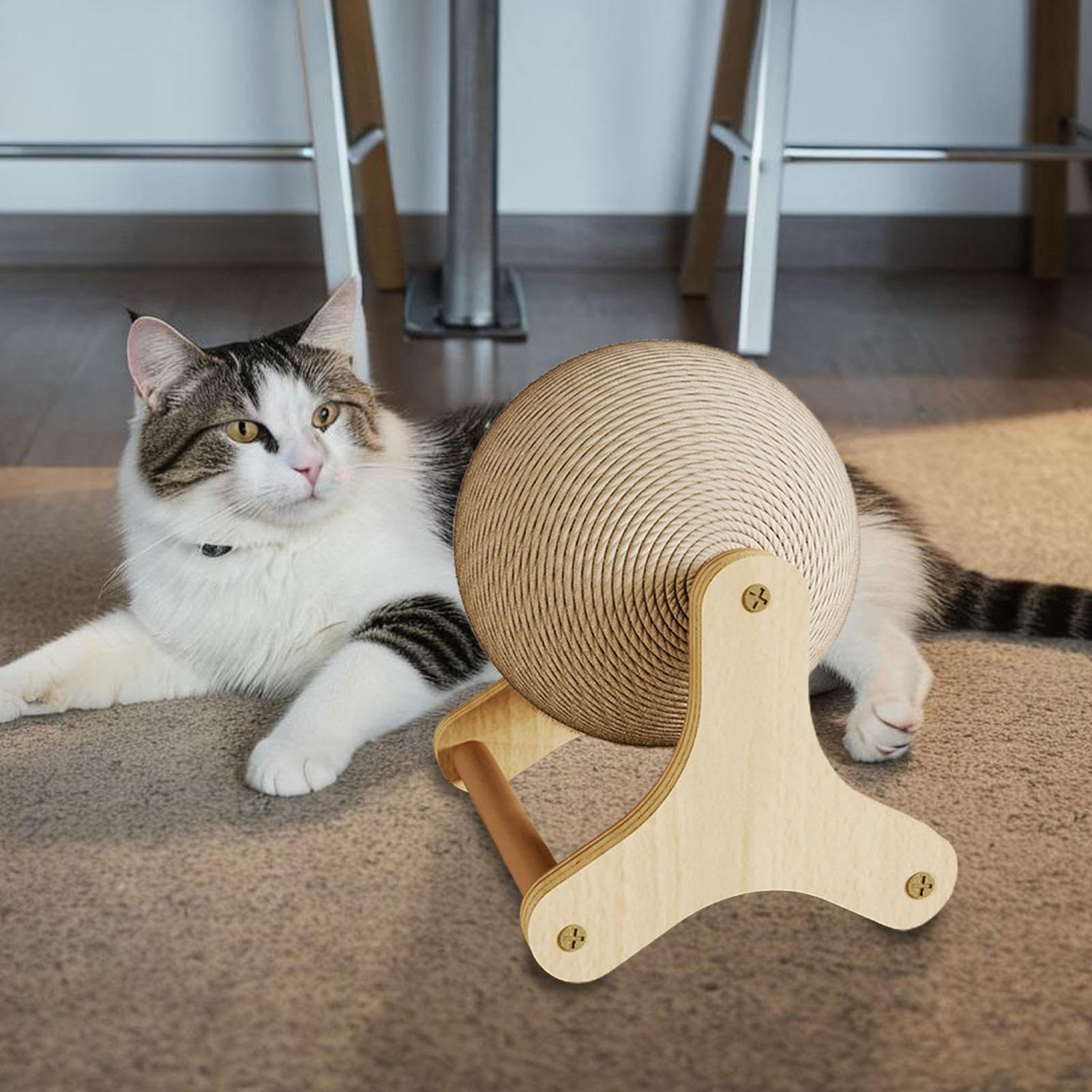 Tiragraffi Per Gatti In Sisal Naturale Con Base In Legno Massiccio – Stabile, Multifunzione, Con Piattaforma E Giocattoli, Salvaspazio Per Appartamenti