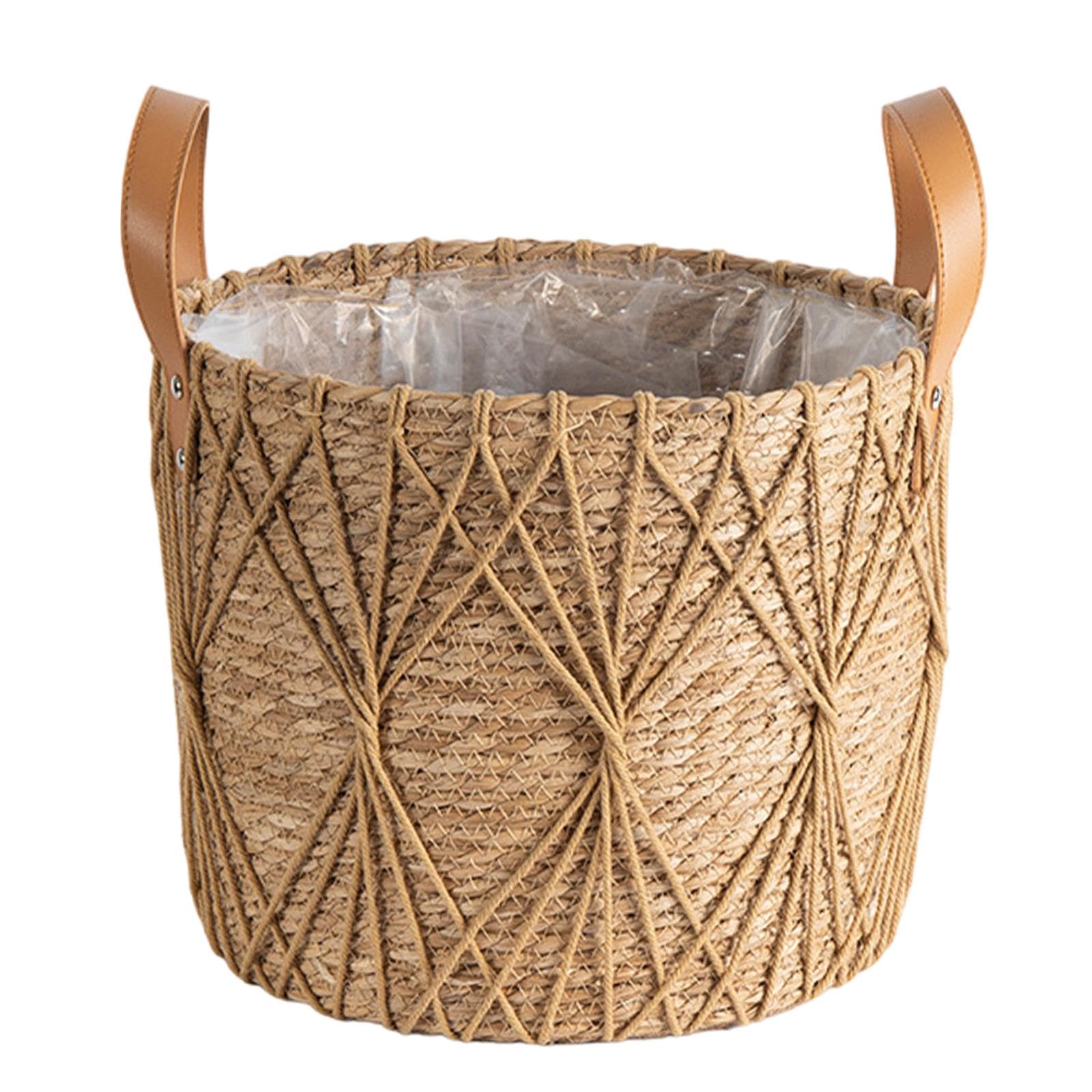 Pleciony kosz na rośliny, ornament, kosz do przechowywania roślin ogrodowych, piknik (linie kawy)