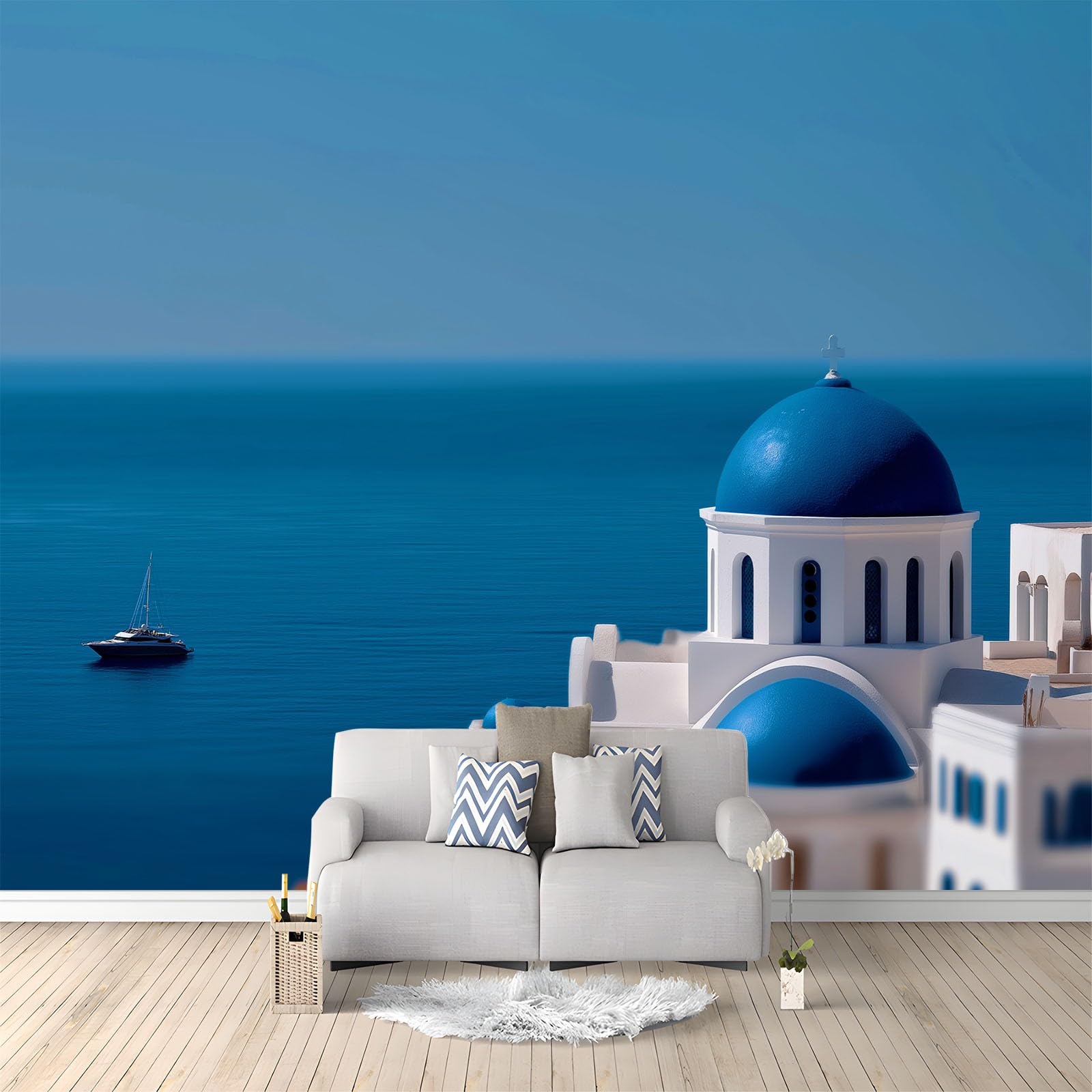 Natural Landscape Wallpaper Mural Coastal Buildings Castle Yacht Wall Mural, 500 x 280 cm Tapestry for Home Office Dorm Indoor and Outdoor Decoration