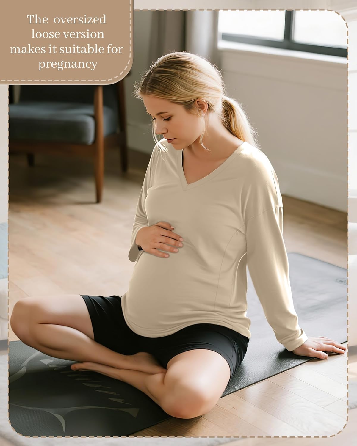 3 Pack Women's Oversize Nursing Shirts for Breastfeeding with Hidden Zippers Loose Fit Long Sleeve Maternity Tops(Khaki, Army Green, Black,Medium) - Image 4