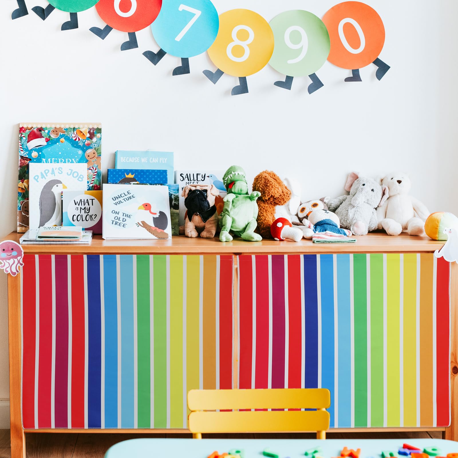 HunnmingRe 6 cortinas autoadhesivas cortas y coloridas para armario de almacenamiento de aula, 24.02 x 24.61 pulgadas, para jardín de infantes, guardería, escuela primaria, aula, dormitorio, sala de
