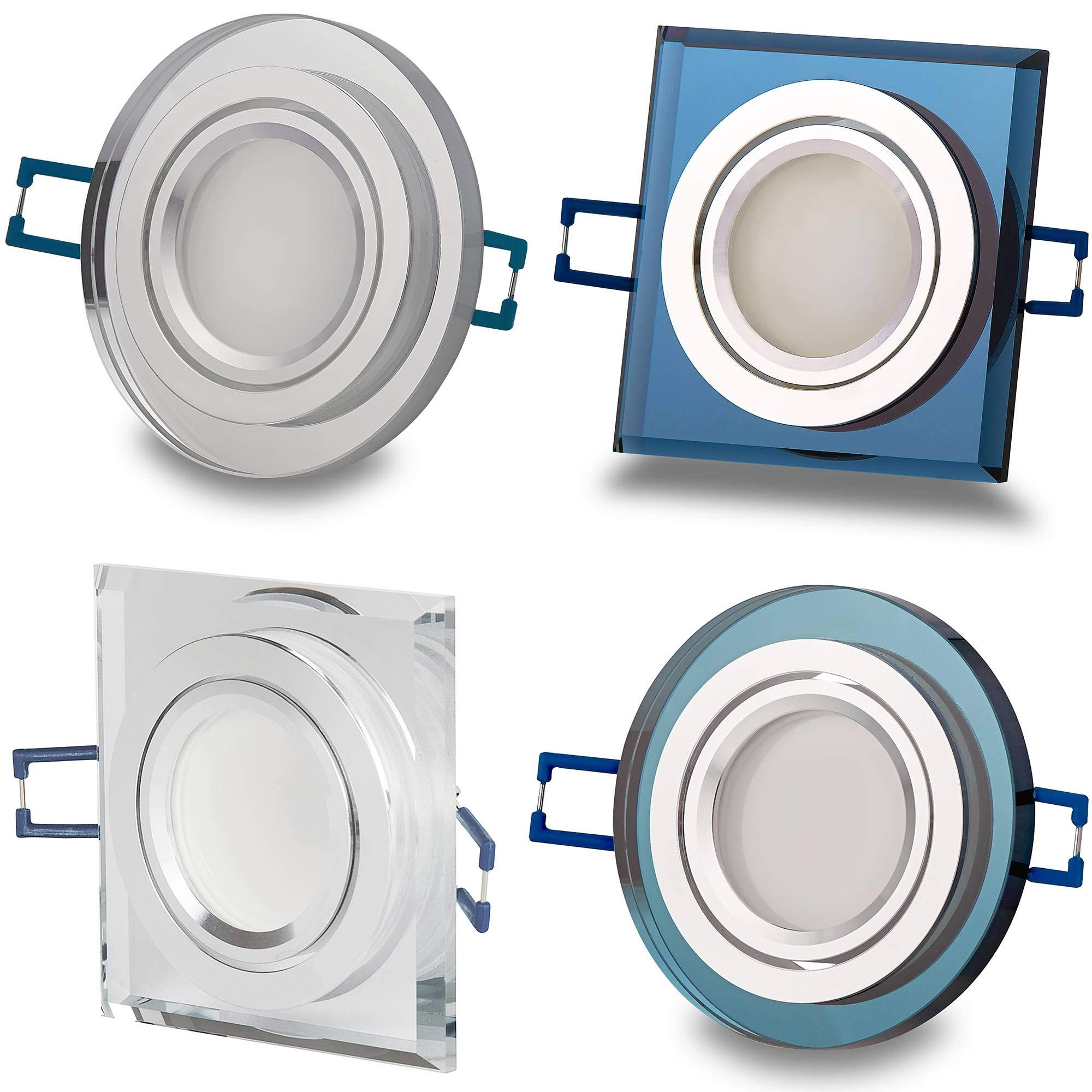 10x LED Einbaustrahler Set Glas rund - transparent 6,5 Watt neutralweiß 230 Volt - Einbau-Spot Schwenkbar flach als Deckenleuchte Decken-Strahler - Einbauleuchte 6,5 Watt5-80mm Bohrloch