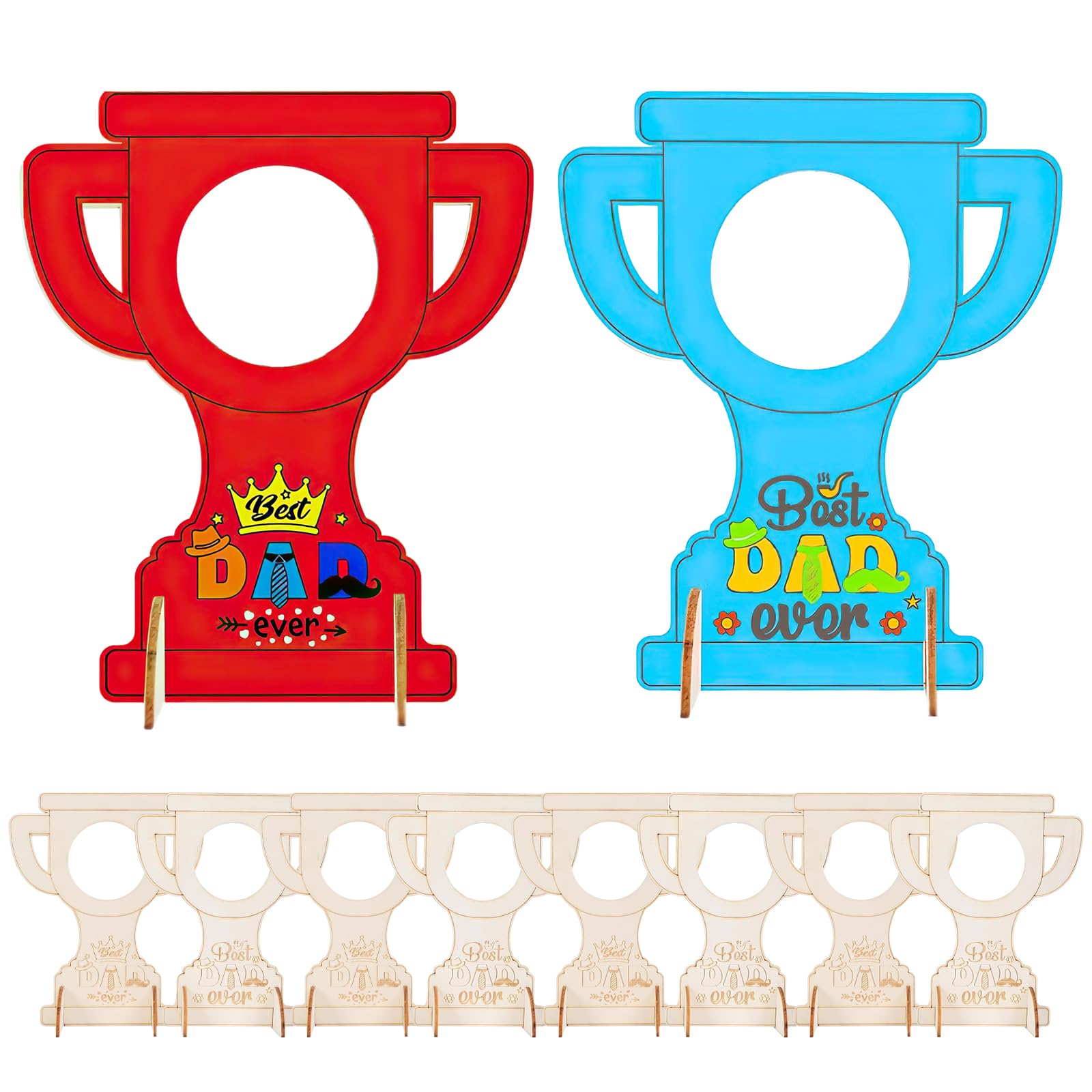 10 Pcs Dad Trophy Photo Framers, Fathers Day Crafts for Kids, Father Day Decorations, Diy Wooden Photo Trophy Shaped Frame Gift for Father and Decorate Picture Frames Kits Diy Craft Kid Gift