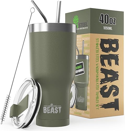 Miniatura 75 de Beast - Vaso de acero inoxidable con aislamiento al vacío para café, taza de hielo, termo de viaje de doble pared, 42 onzas (azul cielo tormentoso)