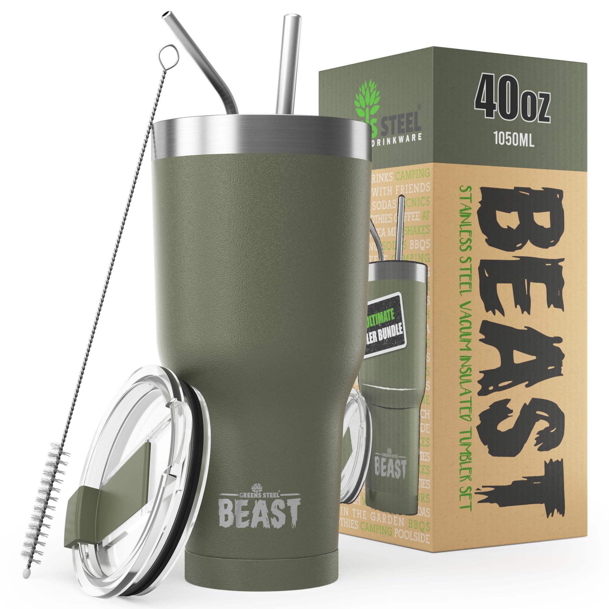 Beast Tumbler - 550 ml (20 oz), Matte Black | Reusable Stainless Steel, Vacuum Insulated Cup | with + 2 Straws & Cleaning Brush | Double Wall Travel Flask Perfect for Hot or Iced Coffee | BPA Free — view 14