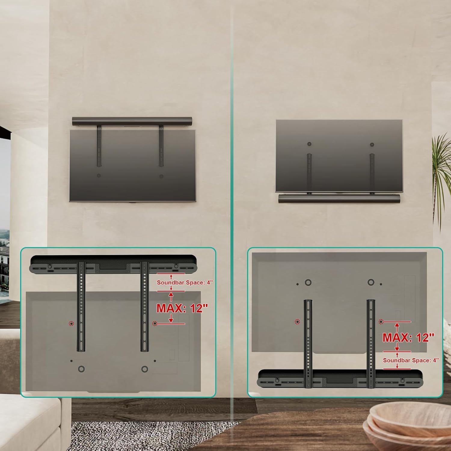 Soundbar TV Mount Compatible with Sonos Arc & Sonos Arc Ultra+ Floor TV Stand with Power Outlet & AV Shelf
