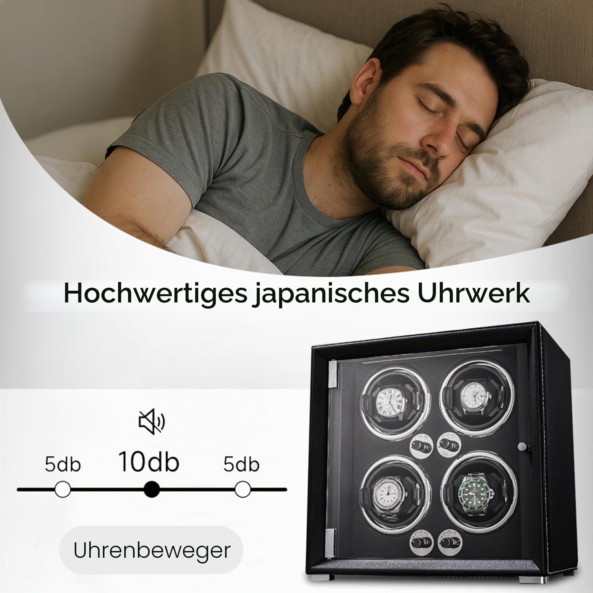 Uhrenbeweger für 2/4/6/9 Automatikuhren, High-End-Lederherstellung, super leiser Mabuchi-Motor, Zwei Leistungsmodi, integrierte LED-Leuchten