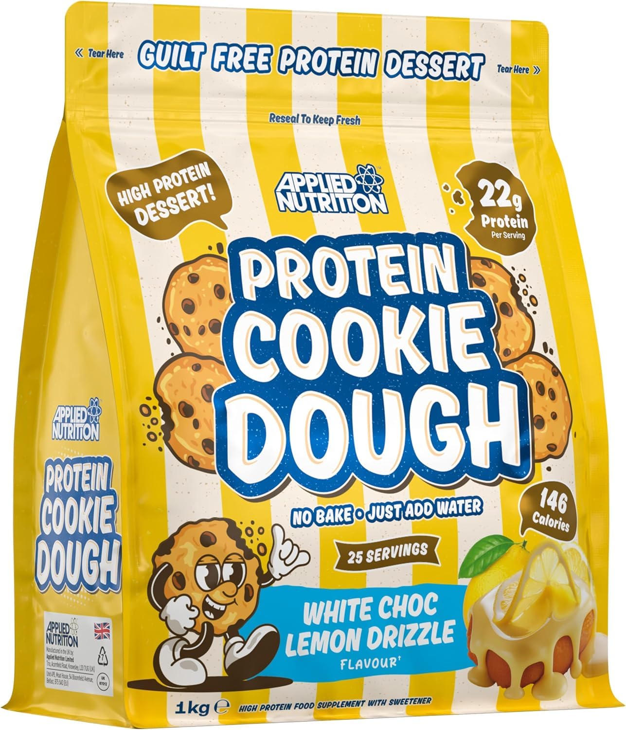 Applied Nutrition Protein Cookie Dough 1kg – High Protein Snack, Over 22g of Protein Per Serving, Ready-to-Eat– Low Calorie, Healthy Treat (1kg – 25 Servings) (White Choco Lemon Drizzle)