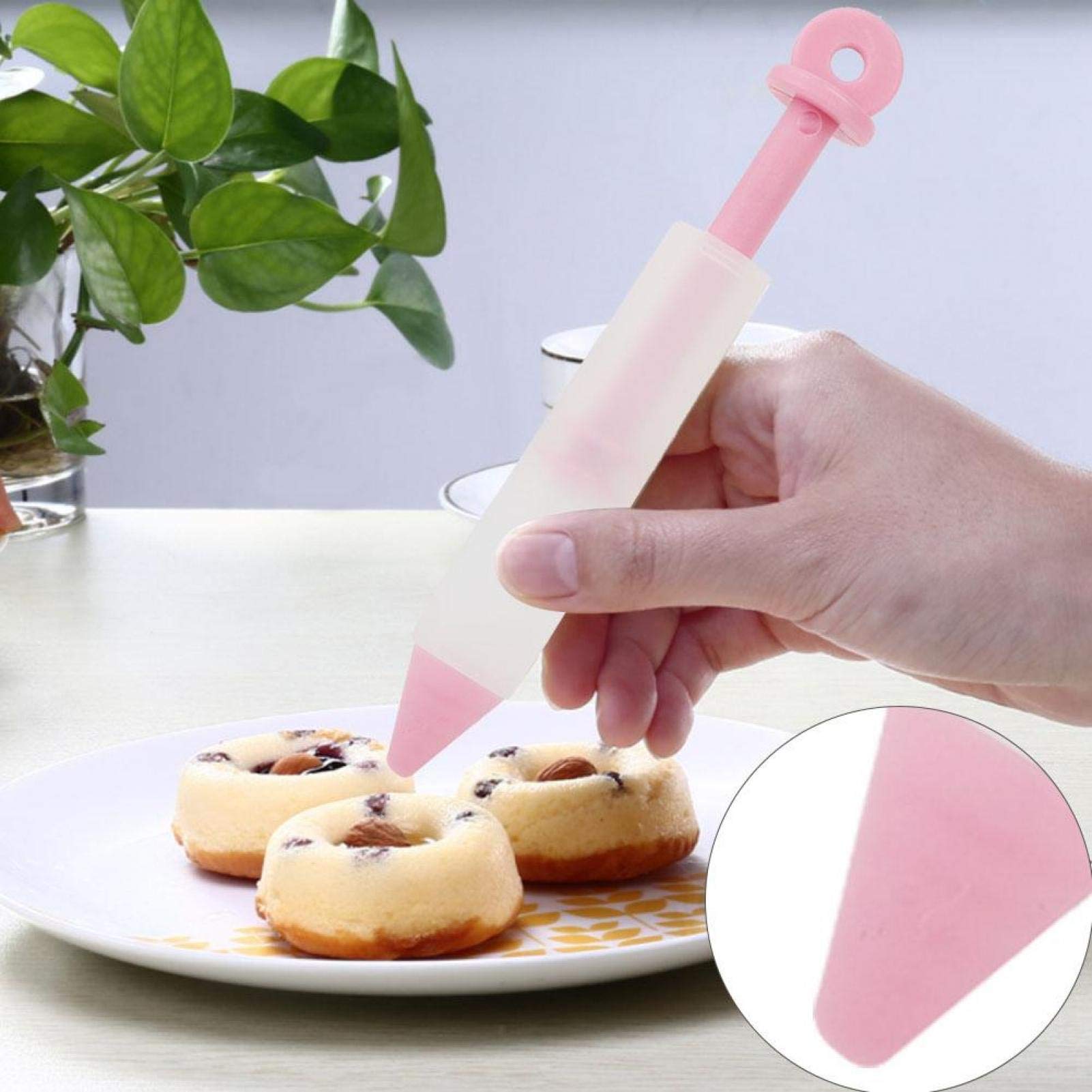 4 Nozzles Cake Decorating Pen, Silicone Chocolate Frosting Pen for Cookie Decorating(pink)