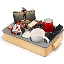 Nnewvante Couch Tray with Cup Holder & Silicone Insert,Gray 14x10in
