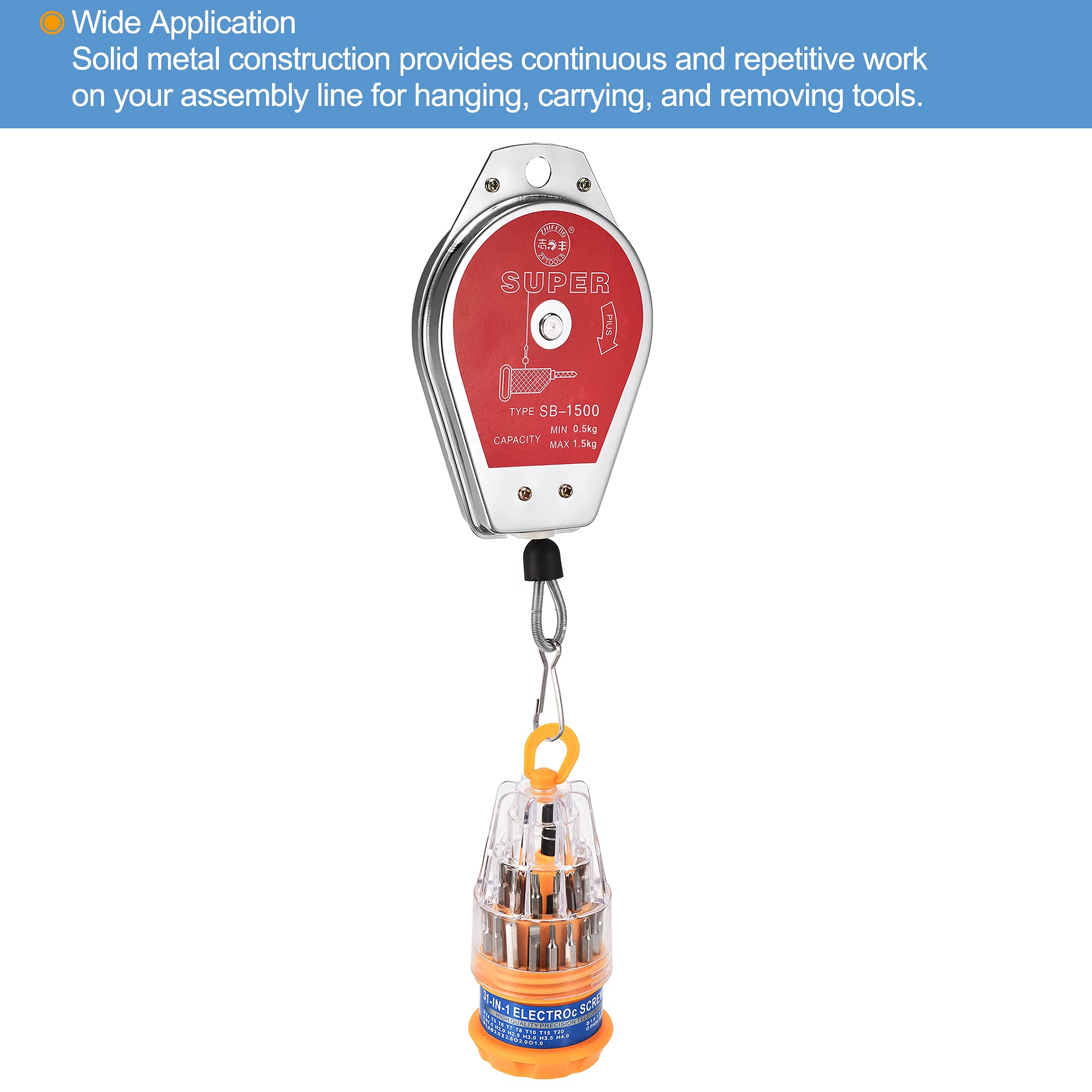 sourcing map Équilibreur à Ressort Rétractable Ressort Balancier Outil Support Suspendu Équipement 1.1-3.3lbs (0.5-1.5kg) Rouge pour Assemblage-ligne avec Raccord Accessoire