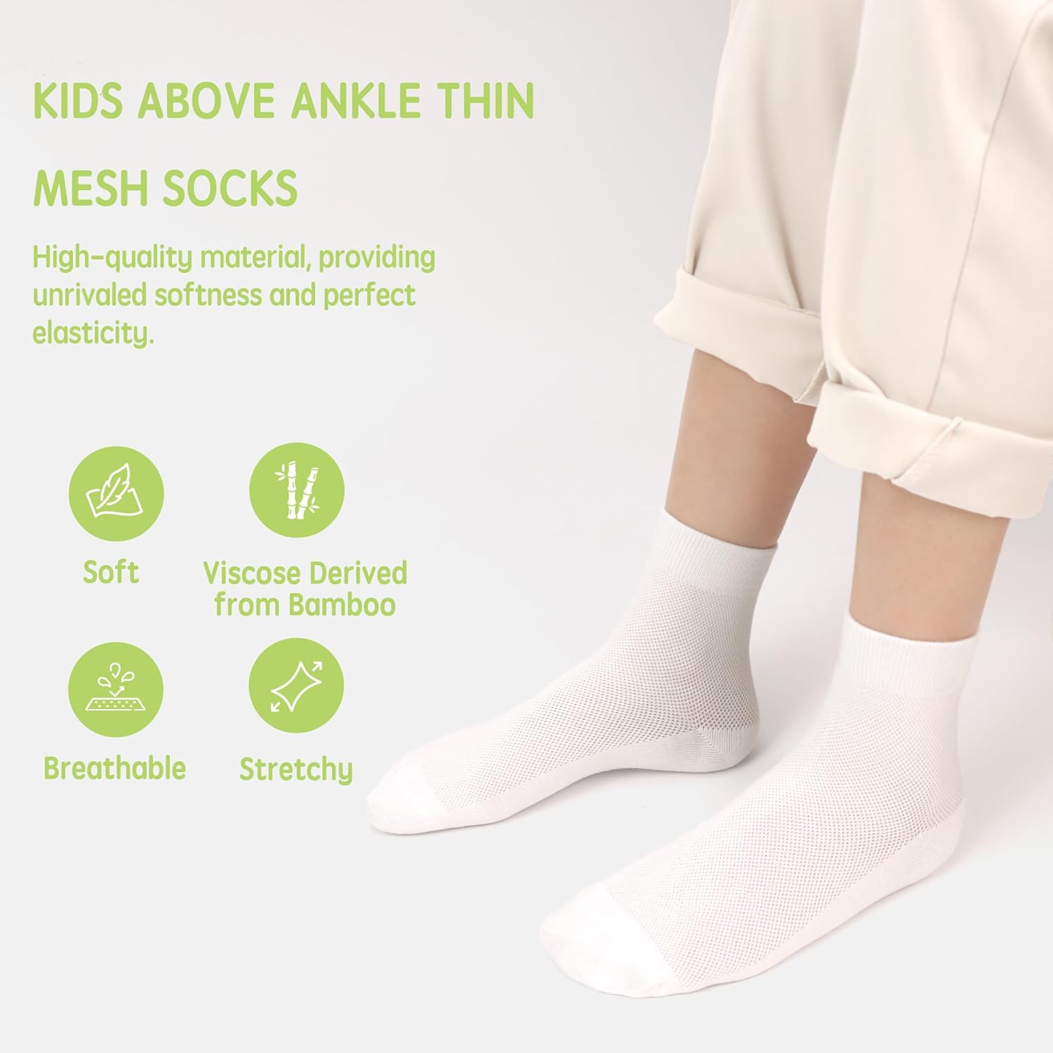 SERISIMPLE Kids Viscose Bamboo Above Ankle Socks Breathable Thin Summer Crew Comfortable Mesh Girls Boys Socks 5 Pairs - Image 2