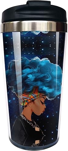 Divertida taza de café de viaje de acero inoxidable con estampado afroamericano de niña negra, regalos para tía, hermana, amigos, hombres y mujeres,