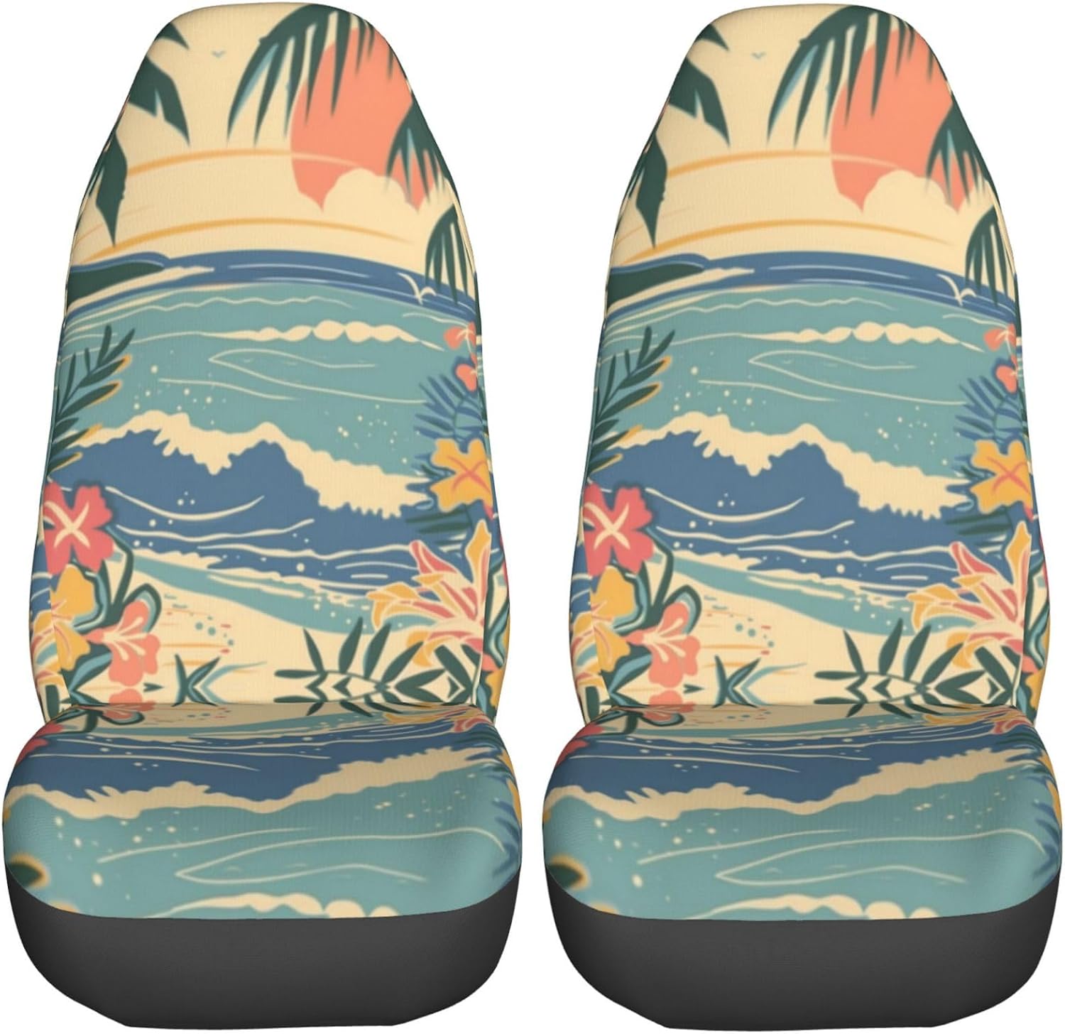 Beach Waves Palm Trees Car Seat Covers Universal 2 Pcs Auto Front Seat Cover Fit Most Cars,SUV,Sedan,Trucks