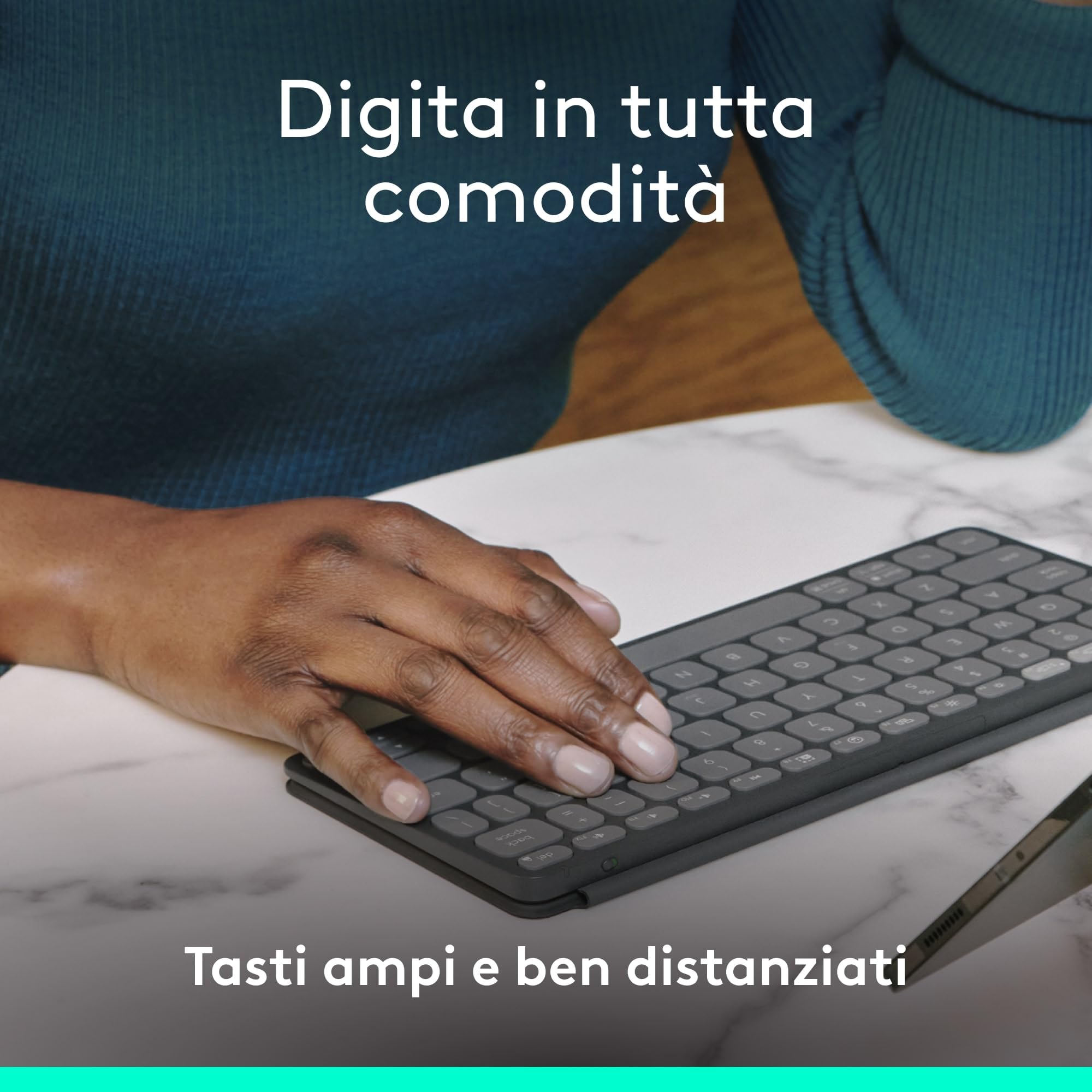 Logitech Keys-To-Go 2, tastiera Bluetooth portatile per tablet (Grafite) | Coperchio integrato, wireless, sottile, compatta per Windows, Android, Linux, iPad, iPhone, Mac, Apple TV, QWERTY ITA